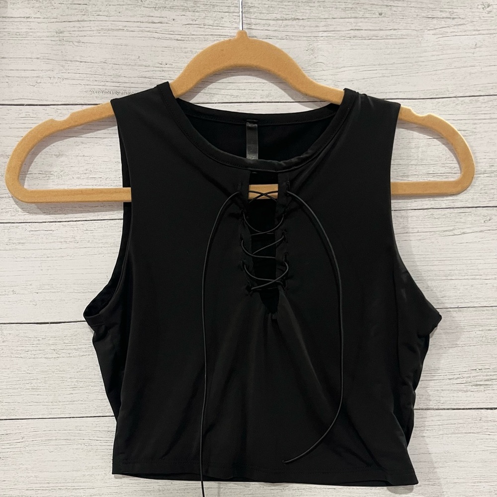 Black Lace-Up Crop Top